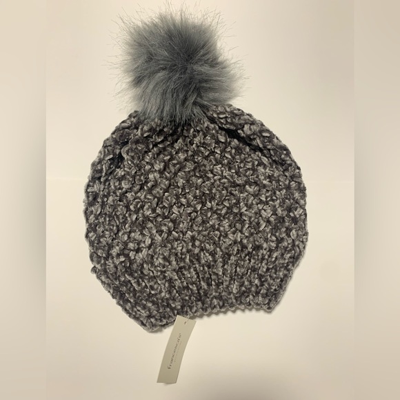 Francesca's  Chenille Pom Pom Beanie Hat, One Size, Color Gray - Picture 4 of 5